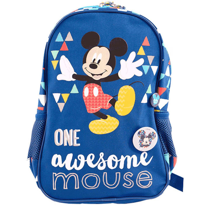 Ghiozdan MICKEY pentru gradinita, imprimeu triunghiuri, spatiu pentru personalizare, albastru - imagine 4